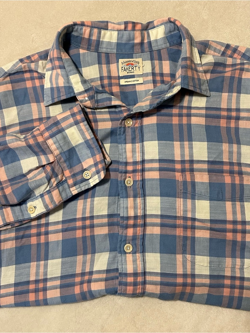 Faherty Brand Mens Large Plaid Organic Cotton Flannel Long Sleeve Button Shirt